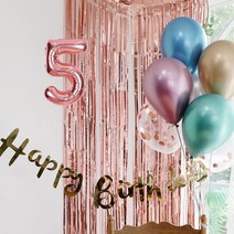 이베이비랜드 생일 파티 4종 세트 + 숫자 풍선 5, 메탈크롬(4종 세트), 로즈골드(숫자풍선)