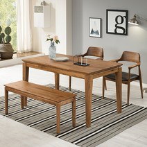 로드퍼니처 밀라노 민디 원목 식탁 + 의자 2p + 벤치 세트 4인용, 앤틱