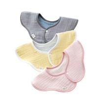 꿈두부 360 아기 이유식 양면 거즈 롤링턱받이 3종세트, 옐로우   민트, 화이트   핑크, 블루그레이, 3개