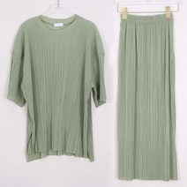 마이시즌 여성 몽크 플리츠 라운드 반팔 스커트 세트