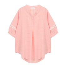 탱커스 소매 레이스 패치 잔체크 루즈핏 블라우스