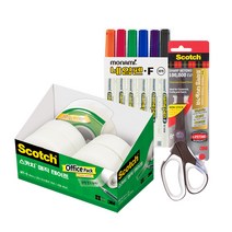 쓰리엠 매직 테이프 오피스 팩 디스펜서 MT-5 + 리필 18mm x 25m 4p + 스카치 프리미엄 티타늄 가위 대 20.3cm + 네임펜 중간글씨 6종 세트, 혼합색상, 1세트