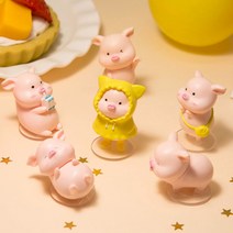 라포유 인테리어 소품 아기돼지 인형 미니어쳐 6종 세트, 혼합색상