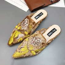 페이퍼먼츠 스웨이드 자수풀 뮬 플랫 단화 00251