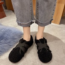 여성용 뽀글이 밴딩 스트랩 털단화
