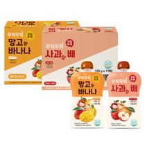 [표고무럭무럭베지diy] 이유케어스 무럭무럭 과일 퓨레 2종 x 7p 세트, 사과랑 배 + 망고랑 바나나 혼합맛, 1세트