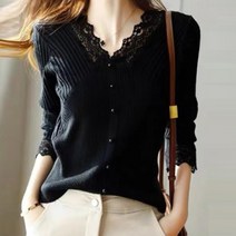 페이퍼먼츠 여성용 레이스 여리 골지 니티 티셔츠 00909