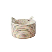 BUBU 고양이 모양 수납용 면 바구니 중 21cm x 12cm, 알록달록 화이트, 1개