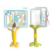 앙쥬 치발기 2종 세트, 노꼭지, 초코바나나, 입술 그린, 랜덤발송(실리콘클립)