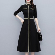 아뗄릭 라운드넥 골드 포인트 슬림 미디 원피스 00478