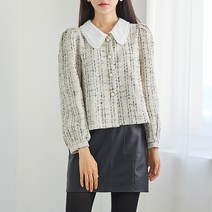 SOLOIST 화이트 프릴칼라 트위드 블라우스 SADK4121