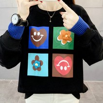 여성용 스마일 기모 꽃디자인 맨투맨