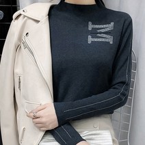 비비에모 여성용 심플한 반하이넥 M 이너 니트 티셔츠 00709