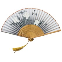 외국인선물 꽃과 나비 수공예 타공 실크 부채, QD_06_08 회색모란(브라운본), 1개