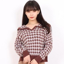 페이퍼먼츠 여성용 빅카라 루즈핏 체크 니트 13599
