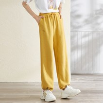 여성용 스마일 와이드핏 앵클 스트링 조거 팬츠