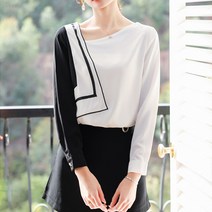 페이퍼먼츠 언발란스 넥 모던 쉬폰 블라우스 01692
