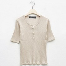 탱커스 여성용 골지 유넥 데일리 버튼업 반팔 티셔츠 TU1TS022L0