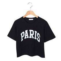 여성용 실티닝 라운드넥 프린팅 크롭 반팔티셔츠 T9365K23