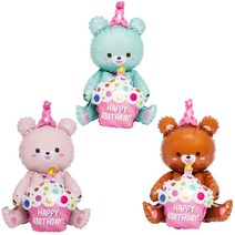스탠딩에어벌룬 생일곰 57cm 3종 세트, 브라운, 민트, 핑크, 1세트