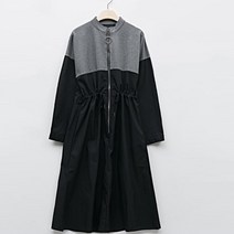 탱커스 집업 포인트 허리 스트링 배색 롱 원피스 TU3OP003L0