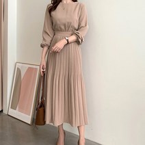 비비에모 셔링 스트랩 날씬 플리츠 롱 원피스 01677