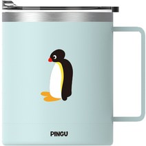 데이니즈 핑구 스테인리스컵 + 뚜껑 350ml, 민트, 1개