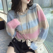 비비에모 여성용 풀오버 캐주얼 컬러풀 그라데이션 니트 01851