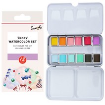 메이크마인 회화 수채화 고체물감 캔디 팔레트 셋트 12칸, 12색