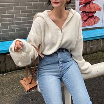 메이첼 여성용 율란 반폴라 집업 크롭 니트 01679