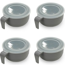 아띠홈 손잡이 시리얼볼 4개세트 뚜껑포함 16.3*13.2*7cm, 그레이(시리얼볼), 투명(뚜껑), 1세트