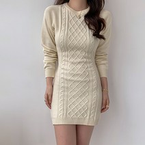 페이퍼먼츠 라운드넥 슬림핏 꽈배기 미니 니트 원피스 03543