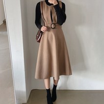 슈가펀 플레링 벨트 롱 뷔스티에 원피스