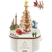 영공방 DIY 회전우드 오르골 Merry Christmas 트리 3D 입체퍼즐, 혼합색상