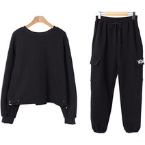 여성용 린다샵 인아미 스트링 맨투맨 티셔츠 + 카고 조거 팬츠 세트 cpset2471k2c
