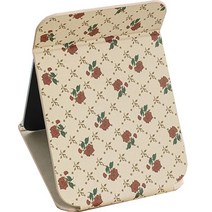 러블리 패턴 라운드 코너 PU 커버 접이식 휴대용 탁상 거울 특대형, 아이보리