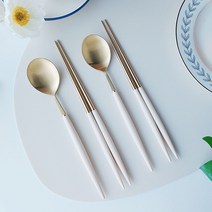 보겐 에펠 한식 수저 2벌 세트, 숟가락 2p + 젓가락 2p, 골드(헤드), 크림(핸들)