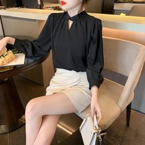 비첼라 비비에모 리본 헨리넥 셔링 광 블라우스 02660