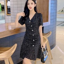 밀리언셀러 여성용 버튼 사선 도트 원피스