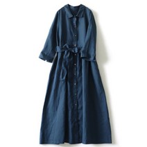 여성용 유니크스퀘어 프론트 버튼다운 린넨 원피스