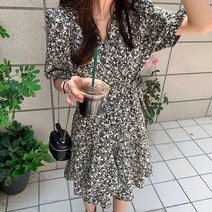 페이퍼먼츠 플라워 퍼프 랩 플레어 원피스 04489