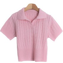 린다샵 여성용 메이텐 카라 꽈배기 반팔 니트 cpnt4507k34