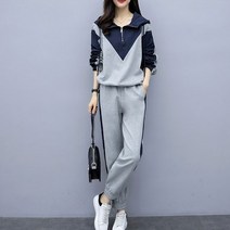구디프 여성용 캐주얼 후드 하프집업 트레이닝 세트