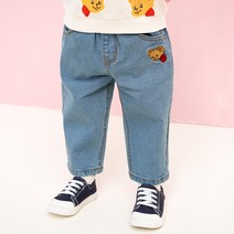 밀크마일 아동용 리본 타이베어 스트레이트핏 데님 팬츠
