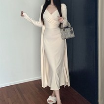 비비에모 스트랩 슬림 원피스 앤 롱 가디건 세트 04960
