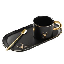 차이나다 북유럽 컵 앤 접시 세트 3p, 컵 + 접시 + 티스푼, 블랙