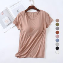 에이홉 여성용 브라 내장형 라운드 반팔 티셔츠