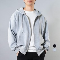 언탭트 남성용 오버핏 스웨트 고중량 후드 풀 집업