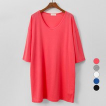 티탁 여성용 빅사이즈 루즈유 브이넥 롱티