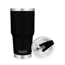 4YOU KEEP 대용량 스테인레스 보온보냉 텀블러 + 밀폐형 빨대 뚜껑, 블랙, 900ml